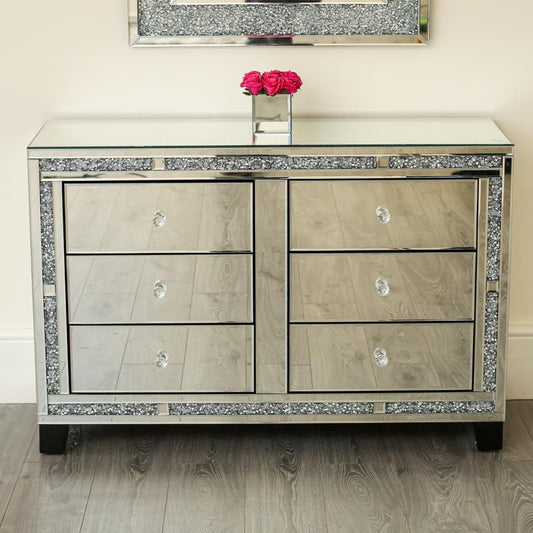 6 Drawers Mirrored Chest with Crushed Diamonds