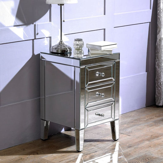 Valencia Mirrored 3 Drawer Bedside Table